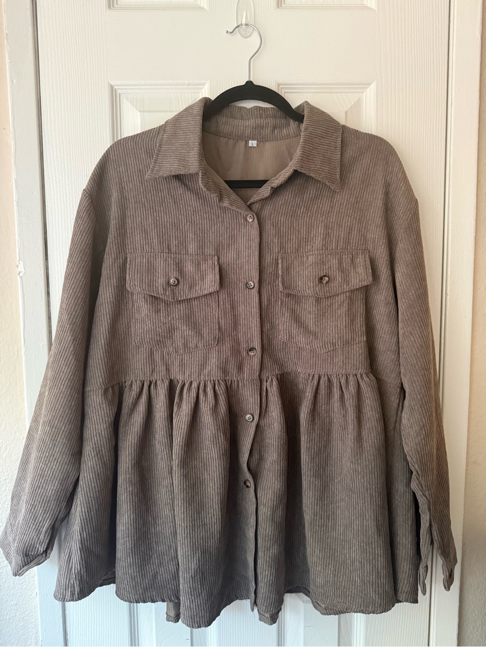 Women's Corduroy Button-Up Peplum Jacket - Taupe